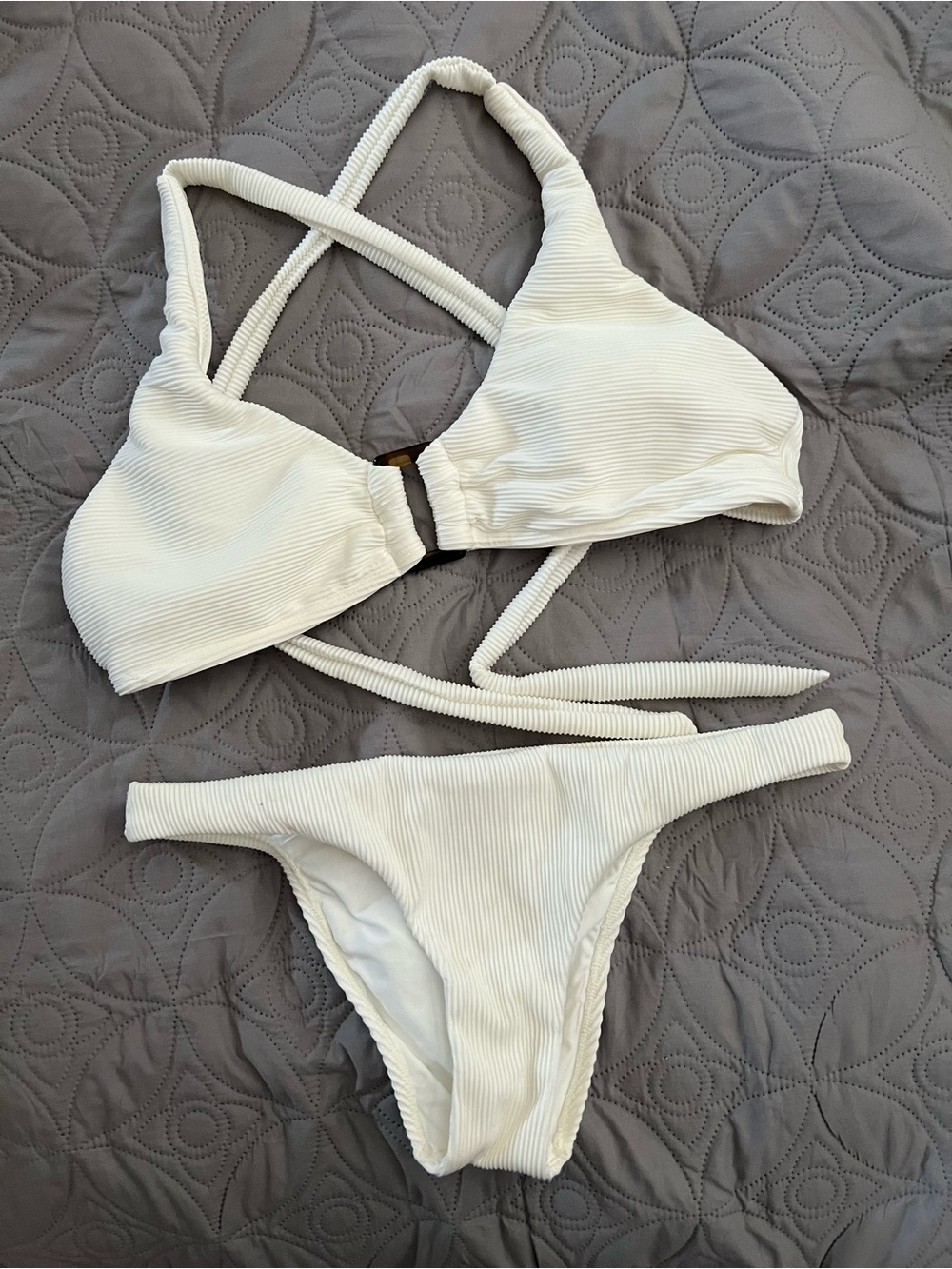 Pilyq Cream Ribbed Wrap Bikini Set